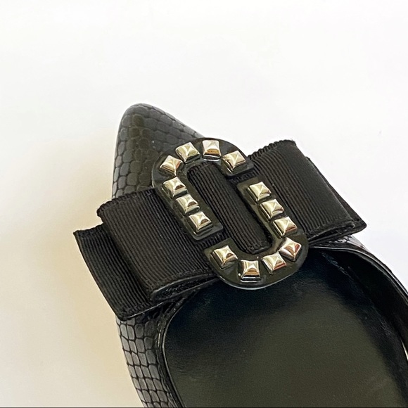 Marc Jacobs interlock studded bow black snake leather pointy toe ballet flats - Picture 8 of 12